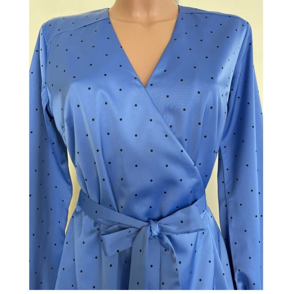 New $295 GESTUZ Ihara Polka Dot Wrap Dress Womens 36 8 M Glossy 80s V Neck Sexy - Picture 8 of 10